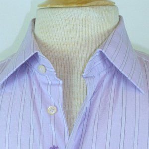 ROBERT GRAHAM lavender white stripes contrast cuff SHIRT 15.5 M